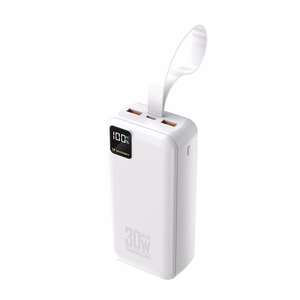 Wozinsky W8-W 30000mAh 30W ārējais akumulators, 2x USB-A, USB-C, ar lukturīti, balts