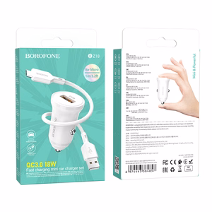 Borofone Car charger BZ18 - USB - QC 3.0 18W with USB to Micro USB cable white