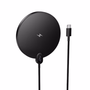 Bezvadu lādētājs Hoco 15W ar USB-C kabeli un digitālo indikatoru CW62 melna krāsa