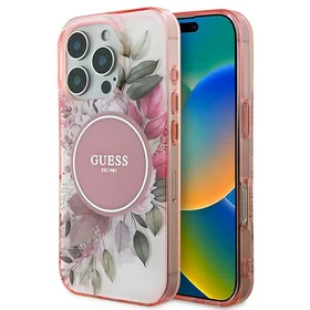 Guess IML Ziedu un Tonālo Aplīšu Magnētiskais viedtālruņa apvalks iPhone 16 Pro Max - rozā