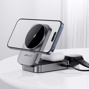 Acefast E22 3-in-1 Bezvadu Induktīvā Uzlādes Stacija, saderīga ar MagSafe - pelēka