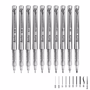 Acrylic Fineliner Pens ARRTX, Melns, 10pcs