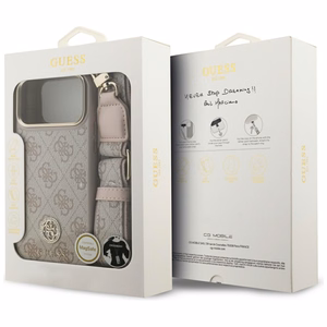 Guess 4G Strass Logo & Big Strap Metal Buttons MagSafe Case for iPhone 17 Pro Max - Pink