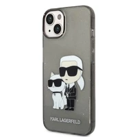 Karl Lagerfeld mirdzošs Karl&Choupette viedtālruņa apvalks iPhone 14 Plus - melns
