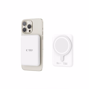 Tech-Protect LifeMag PB10 portatīvais lādētājs ar MagSafe 5000mAh 15W USB-C ports - balta + USB-C kabelis
