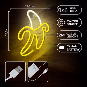 Neon LED Light BANANA balts dzeltens Bat + USB FLNE10 Forever Light
