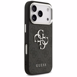 GUESS viedtālruņa apvalks IPHONE 17 Pro GUHCP17LP4G4SMCK (4G PU ādas apvalks ar lielu 4G un klasisko logotipu un sudraba metāla kameras rāmi) melns