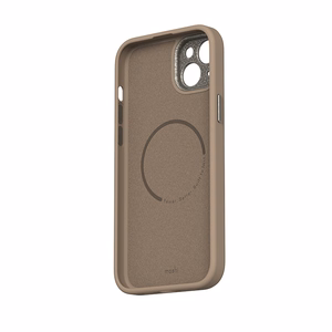 Moshi Napa MagSafe augstākās kvalitātes vegānās ādas vāciņš ierīcei iPhone 15 Plus, “Woodsmoke Brown” krāsā