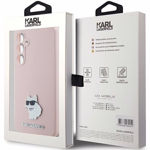 Karl Lagerfeld silikona Choupette Metal Pin viedtālruņa apvalks Samsung Galaxy S23 FE - rozā