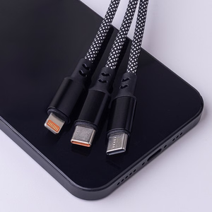 Maxlife ALLin1 kabelis USB + USB-C - Lightning + 2x USB-C 1,0 m 66W melns
