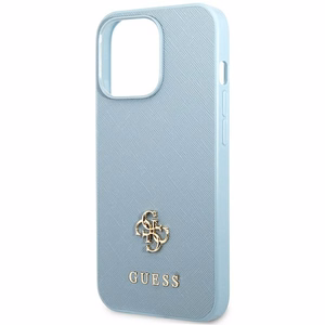 Guess Saffiano 4G Small Metal Logo viedtālruņa apvalks iPhone 13 Pro Max - zila