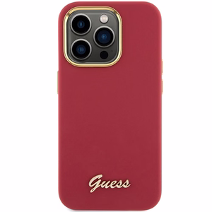 Guess Silicone Script Metal Logo & Frame viedtālruņa apvalks iPhone 15 Pro - sarkans