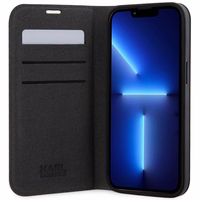 Karl Lagerfeld KLBKP14XSANKCPG iPhone 14 Pro Max 6.7" Viedtālruņa apvalks (m) - sudrabains (m) Saffiano Monogrāma Karl & Choupette