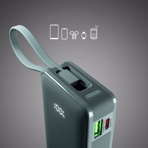 Внешний аккумулятор SBS 10000 mAh 20W со встроенным кабелем USB-C и цифровым дисплеем - серый