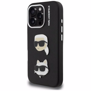 Karl Lagerfeld FW Grained Karl & Choupette Heads Pins case for iPhone 16 Pro Max – black