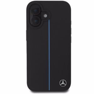 Mercedes MB Blue Line ādas magnētiskais iPhone 16 viedtālruņa apvalks - melns