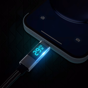 Orico LDC2L USB-C–Lightning PD, 29 W, 480 Mbps kabelis ar LED displeju, 2 m – melns