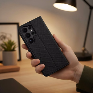 Atlokāmais 4Card RFID maciņš Xiaomi 17 ULTRA ar aizsardzību pret zādzībām, no tehniskā auduma, melns