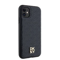 DKNY ādas monogrammas raksts metāla logotips magnētiskais viedtālruņa apvalks iPhone 11 / Xr - melns