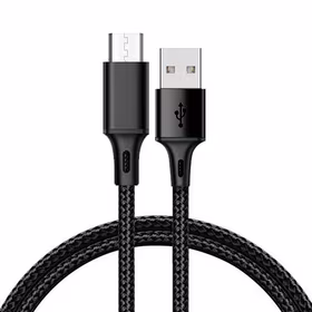 Kabelis TIPS 2 - USB uz Micro USB - metāla spraudņi QC 3.0 1 metrs melns