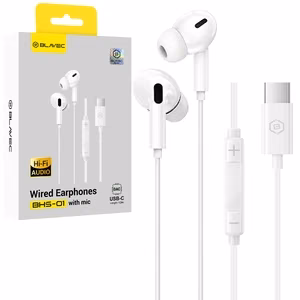 Blavec BHS-01 USB-C ausīs ievietojamās austiņas ar mikrofonu un DAC (BHS01-W), baltas
