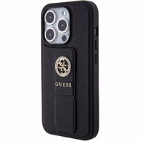 Guess viedtālruņa apvalks ar statīvu Grip Stand 4G Saffiano Strass iPhone 15 Pro Max - melns
