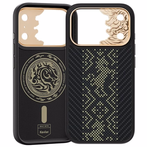 Melns Benks Magnetic Armor Pro Knight kevlara vāciņš ar metāla rāmi (C.K.FL.AP.GD.B073), paredzēts iPhone 18 Pro Max / iPhone 17 Pro Max ar Camera Control pogu