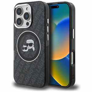 Karl Lagerfeld IML Glitter Karl & Choupette Heads Logo MagSafe Maciņš iPhone 16 Pro Max - melns