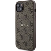 Guess 4G kolekcija ādas metāla logotips Magnētiskais apvalks iPhone 14/15/13 - brūns