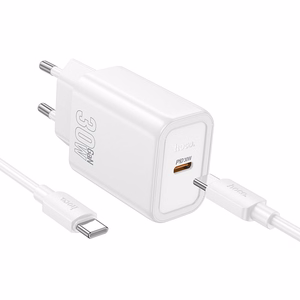Lādētājs Hoco N62 30W GaN USB-C + USB-C uz USB-C kabelis 1.0m, balts