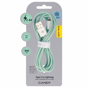 Blavec Cable Candy braided - USB to Lightning - 2,4A 3 metres Apple CarPlay (CCA-UL24GN30) green