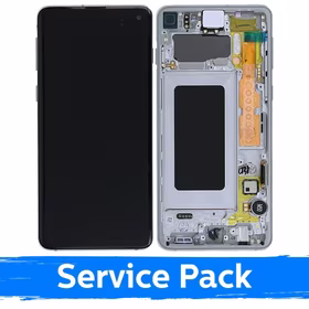 LCD Displejs Saderīgs ar Samsung G973 S10 Ar Frame / Prism Balts / (Service Pack)