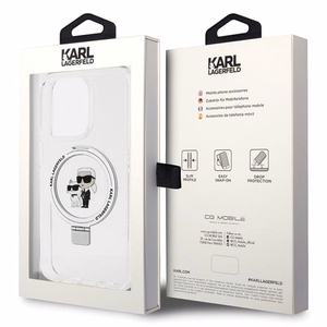 Karl Lagerfeld KLHMP15LHMRSKCH iPhone 15 Pro 6.1" balts/balts cietais apvalks Gredzena statīvs Karl&Choupette MagSafe