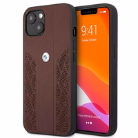 BMW ādas izliekts perforēts apvalks iPhone 13 mini - sarkans