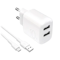 Puro PROLITE 10W 2x USB-A sienas lādētājs + USB-A - USB-C kabelis 1.2m - balts