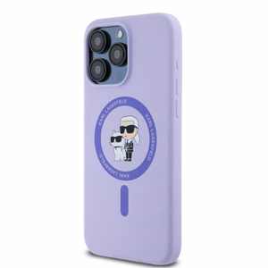 Karl Lagerfeld silikona Karl&Choupette galvu gredzens Magnētiskais viedtālruņa apvalks iPhone 15 Pro Max - Violets