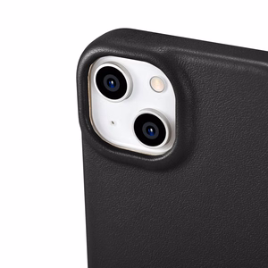 iCarer CE Premium ādas folio vāciņš iPhone 14 Plus ar MagSafe magnētisku flip vāciņu - melnā krāsā