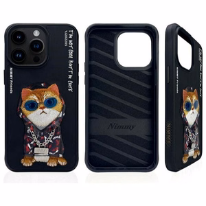Nimmy Glasses Cool Kaķa apvalks iPhone 15 Pro – melns