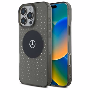 Mercedes MB viedtālruņa apvalks iPhone 16 Pro ar zvaigznīšu rakstu - Melns