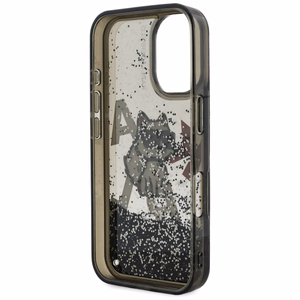 Karl Lagerfeld Liquid Glitter Choupette Logo iPhone 16 macins - melns