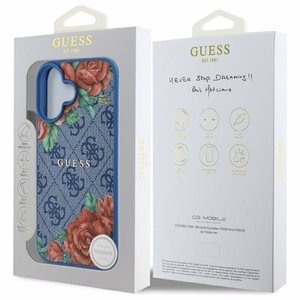 Guess GUHMP16SP4ROPEMCB iPhone 16 6.1" zils/zils cietais apvalks 4G Ziedu Druka Magnētiskais