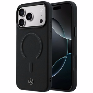Mercedes 3D MagSafe ādas maciņš, paredzēts iPhone 18 Pro Max / 17 Pro Max, melns