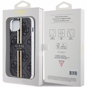 Guess IML 4G Gold Stripe viedtālruņa apvalks iPhone 15 Plus / 14 Plus - melns