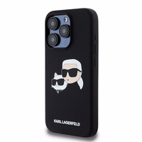 Karl Lagerfeld Silikonais Karl&Choupette Ring MagSafe apvalks iPhone 15 Pro Max - melns