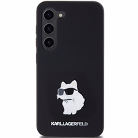 Karl Lagerfeld silikona Choupette metāla piespraude viedtālruņa apvalks Samsung Galaxy S23 - melns