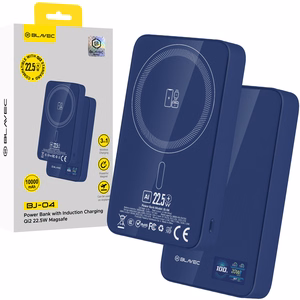 Blavec portatīvais lādētājs 10000mAh BJ-04 Slim 13,5mm - Type C - 22,5W magnētisks Magsafe 3 in 1 (PBBJ04-MC10N) tumši zils stikls