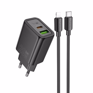 Lādētājs viedtālrunim Hoco USB A + USB C QC3.0 PD 3A 20W + kabelis USB C uz Lightning N61 melns