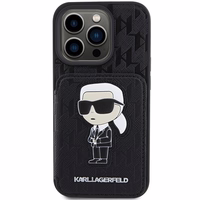 Karl Lagerfeld Saffiano Cardslots and Stand Monogram Ikonik Patch Viedtālruņa apvalks iPhone 15 Pro Max - melns