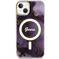 Guess GUHMP14SHTMRSU iPhone 14 6.1" violeta/violeta cietais apvalks Golden Marble Magnētiskais