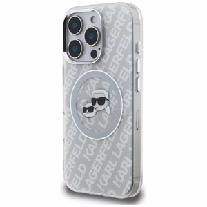 Karl Lagerfeld IML Glitter Karl & Choupette Heads Logo MagSafe maciņš iPhone 16 Pro - pelēks